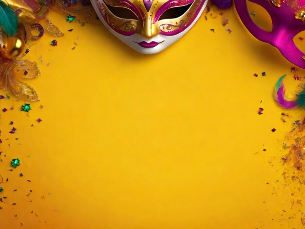 Carnival mask confetti mardi gras background best quality hyper realistic wallpaper image template