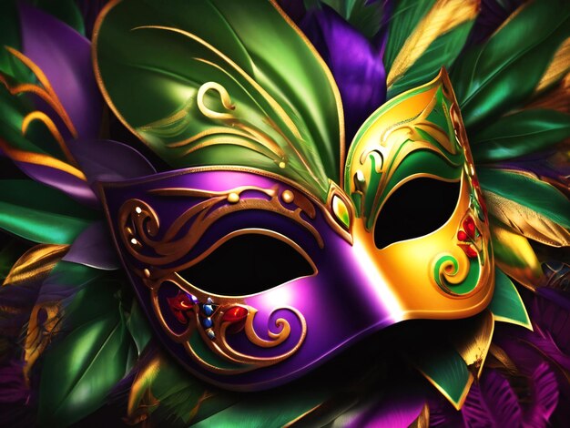 Carnival mask confetti mardi gras background best quality hyper realistic wallpaper image template