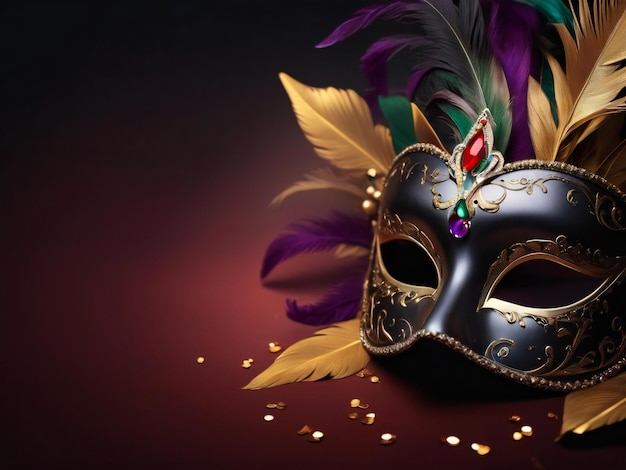 Carnival mask confetti mardi gras background best quality hyper realistic wallpaper image template