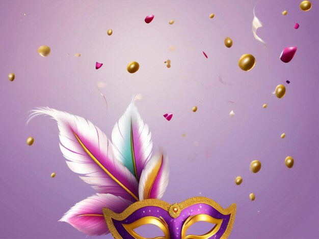Carnival mask confetti mardi gras background best quality hyper realistic wallpaper image template