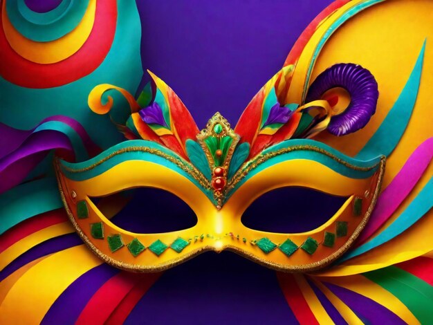 Carnival mask confetti mardi gras background best quality hyper realistic wallpaper image template