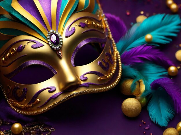 Carnival mask confetti mardi gras background best quality hyper realistic wallpaper image template