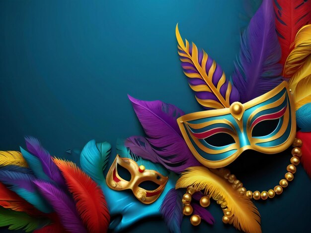 Carnival mask confetti mardi gras background best quality hyper realistic wallpaper image template