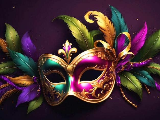 Carnival mask confetti mardi gras background best quality hyper realistic wallpaper image template