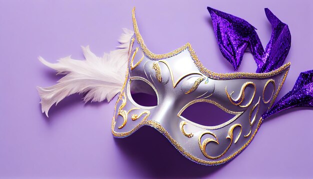 Carnival mask for Mardi Gras celebration on lilac back