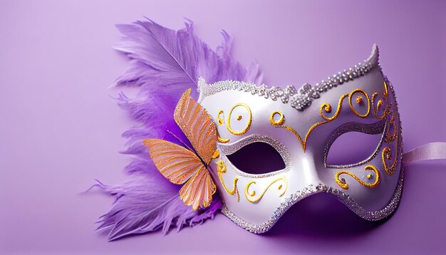 Carnival mask for Mardi Gras celebration on lilac back