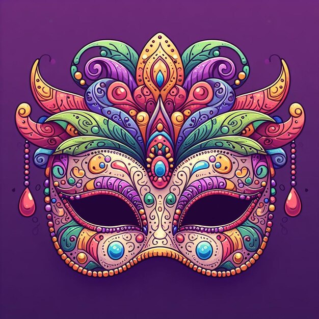 Carnival mask multicolored illustration on a purple color background