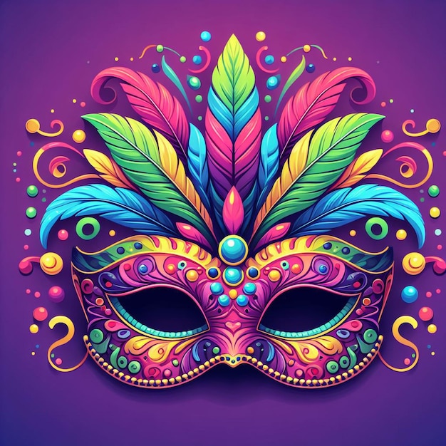 Carnival mask multicolored illustration on a purple color background