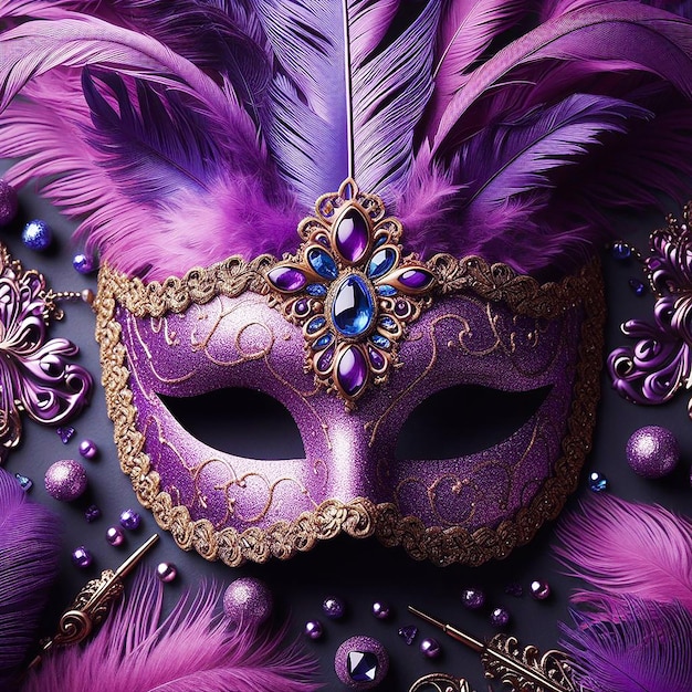 carnival mask on purple Generative AI