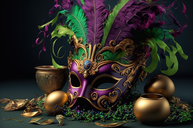 Карнавальная маска с разноцветными бусинами Марди Гра Натюрморт