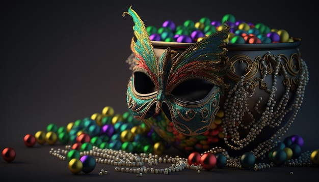 Foto maschera di carnevale con decorazioni sul tavolobella con disegno per il carnevale del brasile buon carnevale brasile sud america carnevale ai