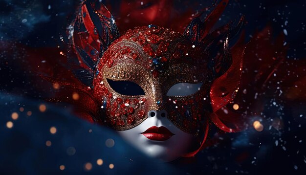 A carnival mask with golden sparks on a background