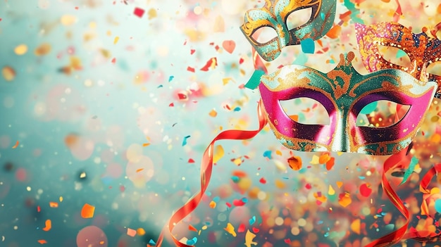 Carnival masks and confetti