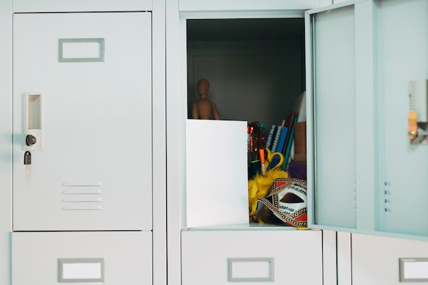 Carnival objects in open locker