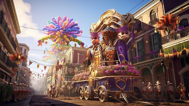 a carnival parade with a man on the back of it