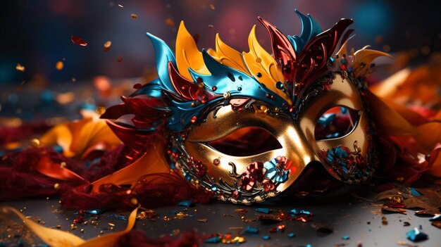 Foto maschera di festa di carnevale su uno sfondo grunge multicolore