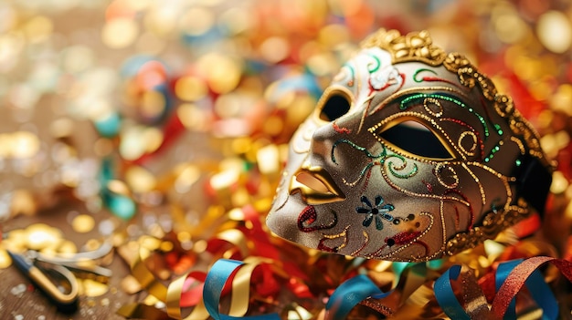 Carnival Party Venetian Mask With Colorful Streamer And Whistle