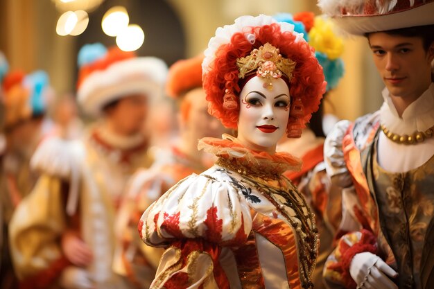 carnival procession with people wearing costumes inspired by different cultures and traditions