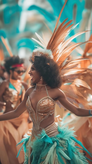 Foto carnival rio de janeiro brazilië carnival dansers dragen veren jurken op de braziliaanse carnaval