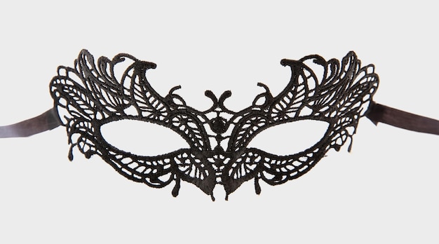 Photo carnival venetian mask black color lace isolated on white