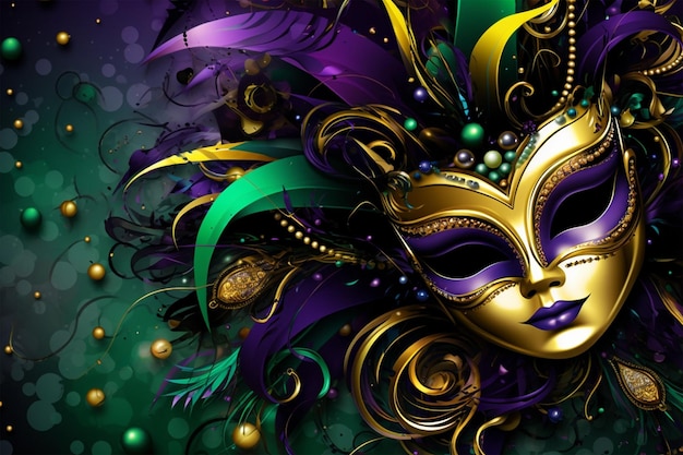 Carnival Venetian masks on black purple background with copy space