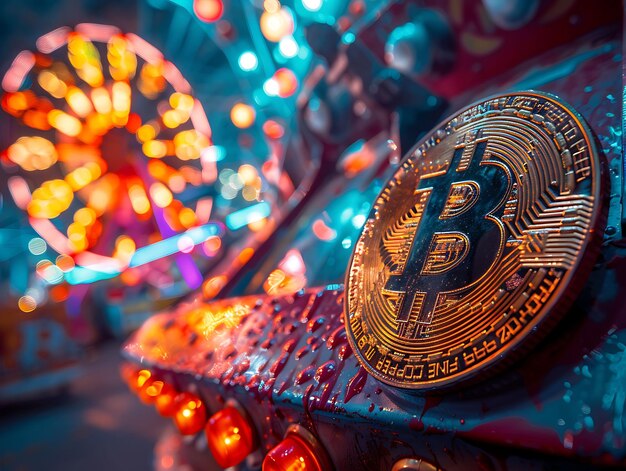 Carnival With Bitcoin Games Bitcoin Ferris Wheel Color Sp Crypto Concept Trending Background Photo