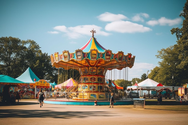 a carnival with rides and tents