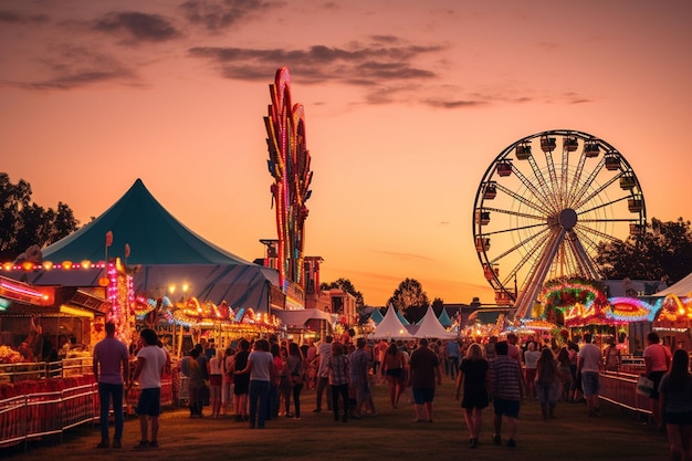 a carnival with rides and tents