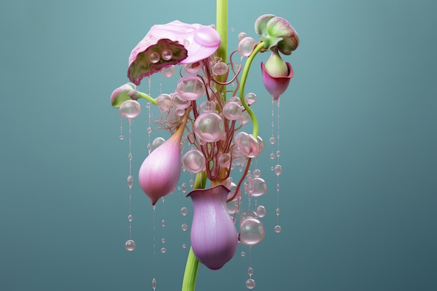 Carnivorous plant with pearls pink and red generative ai