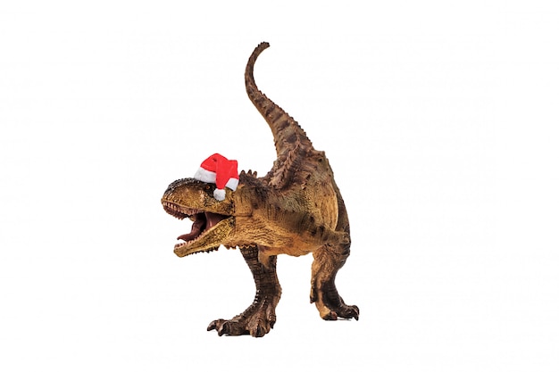 Carnotaurus dinosaurus met kerstmuts op wit