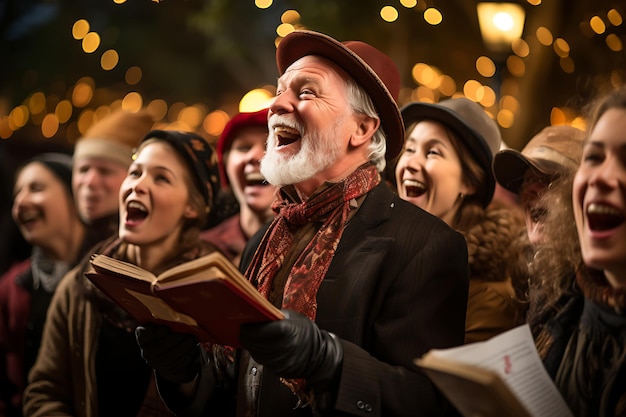 Carolers zingen kerstfoto's