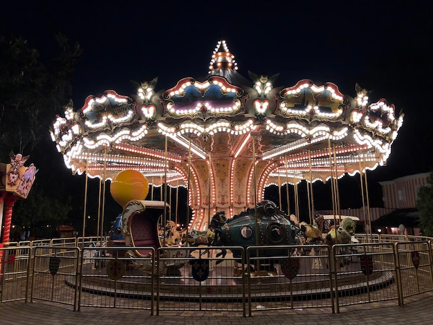 Carousel in the amusement park at night