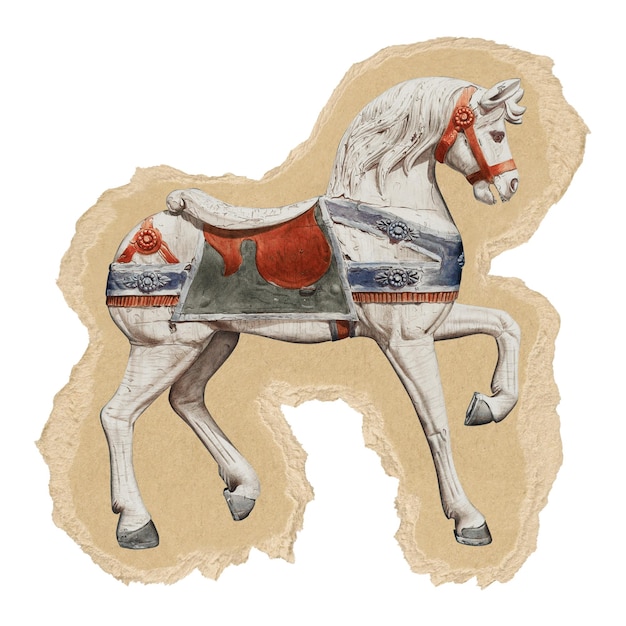 carousel horse png sticker ripped paper transparent background