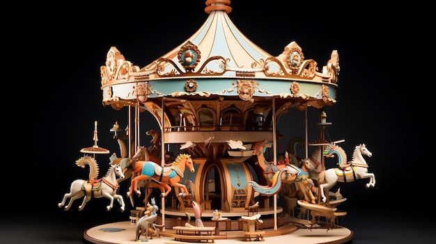 A carousel with a carousel and horses on it