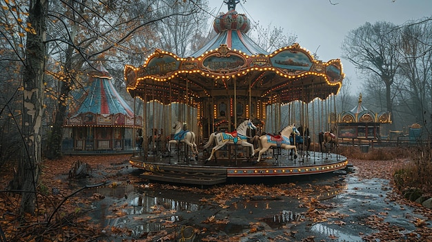 a carousel with a carousel with horses on it