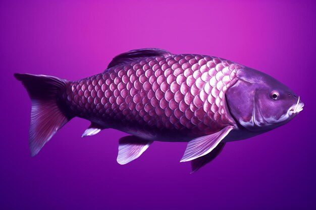 Carp fish on a purple background closeup studio photography