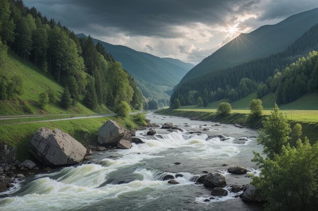 Carpathian Majesty Stormy Prut rivier in Oekraïne