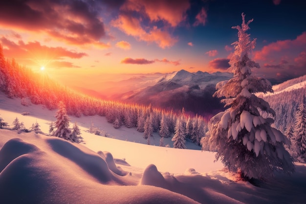 Carpathian mountains Majestic winter panorama Beautiful illustration picture Generative AI