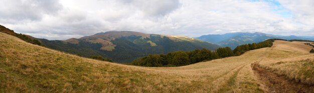 Карпатские горы (Украина) пейзаж. Составное изображение из девяти кадров.