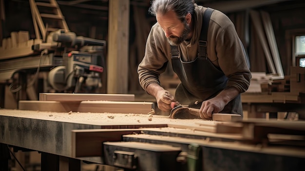 Carpenter ervaring met het samenvoegen van houten bedframes robuuste houtbewerkingsvaardigheden gegenereerd door AI