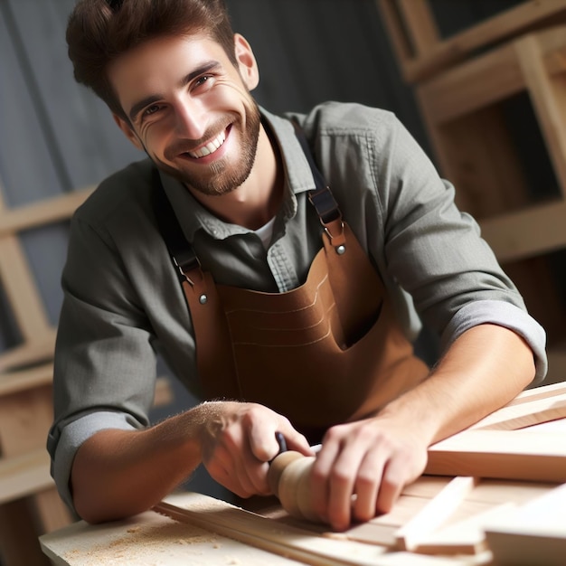 Carpenter glimlach arbeid dag op de kamer werk