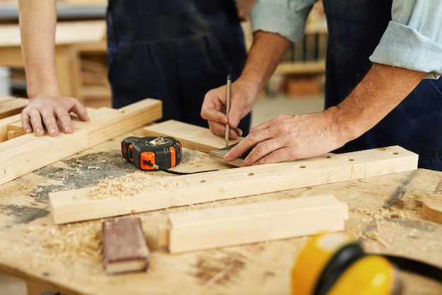 Carpenter Marking Wood Closeup