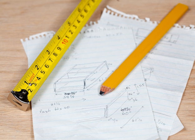 Carpenter pencil and rule on plans