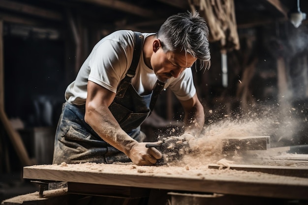 Carpenter Shaping a Wooden Plank Generative Ai