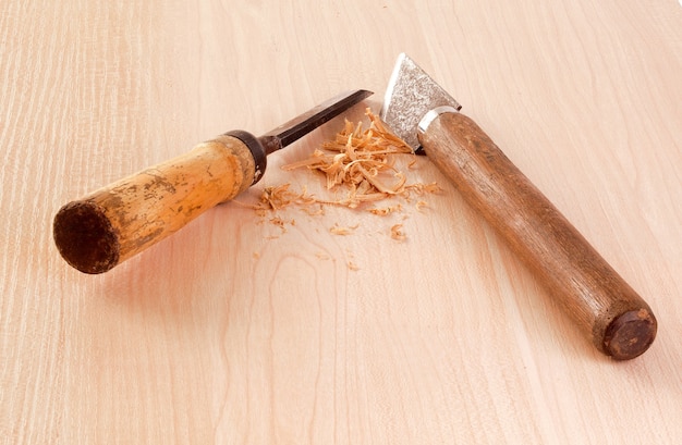 Carpenter tools in the work on the table