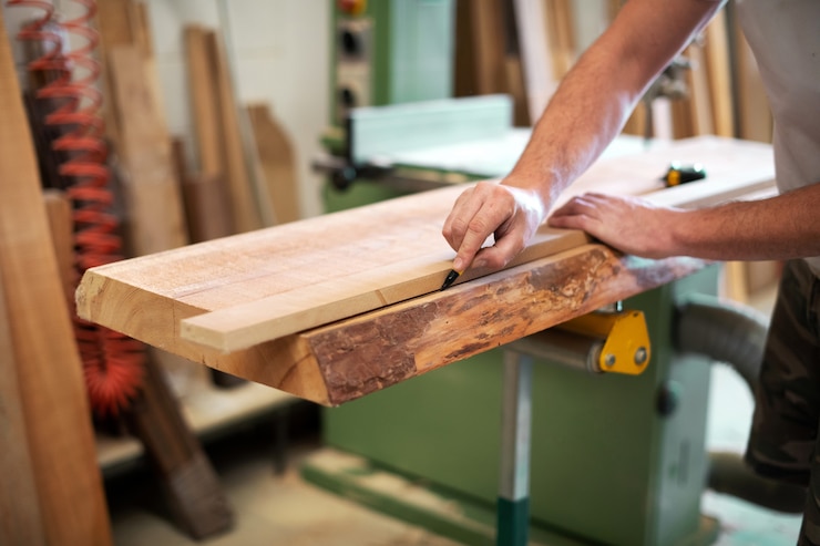 Photo carpenter or woodworker measuring a block of wood