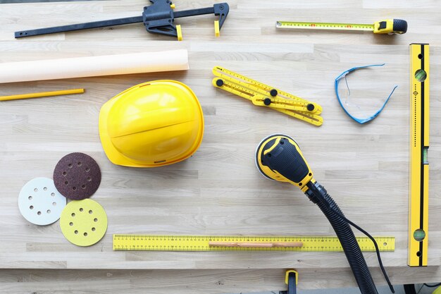 Carpenter work tools on desk