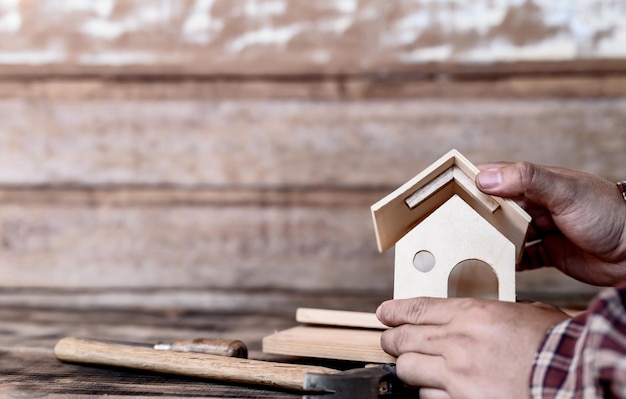 Carpenter working from home. Stay home Stay safe woodwork concept. Social Distancing and Physical Distancing