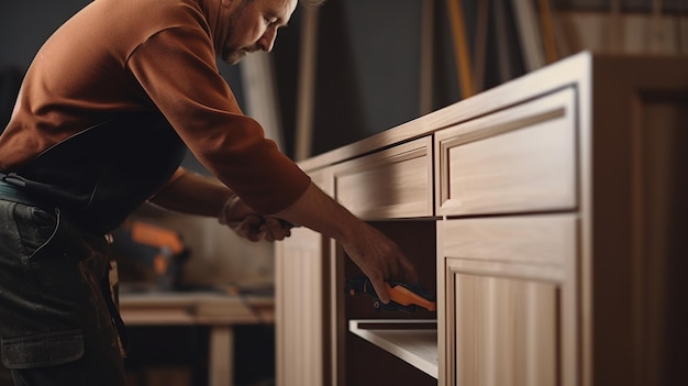 Photo carpenter working in furniture workshop