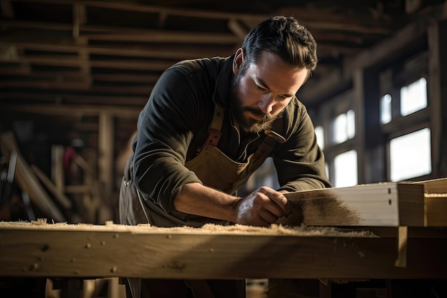 A carpenter working in his workshop